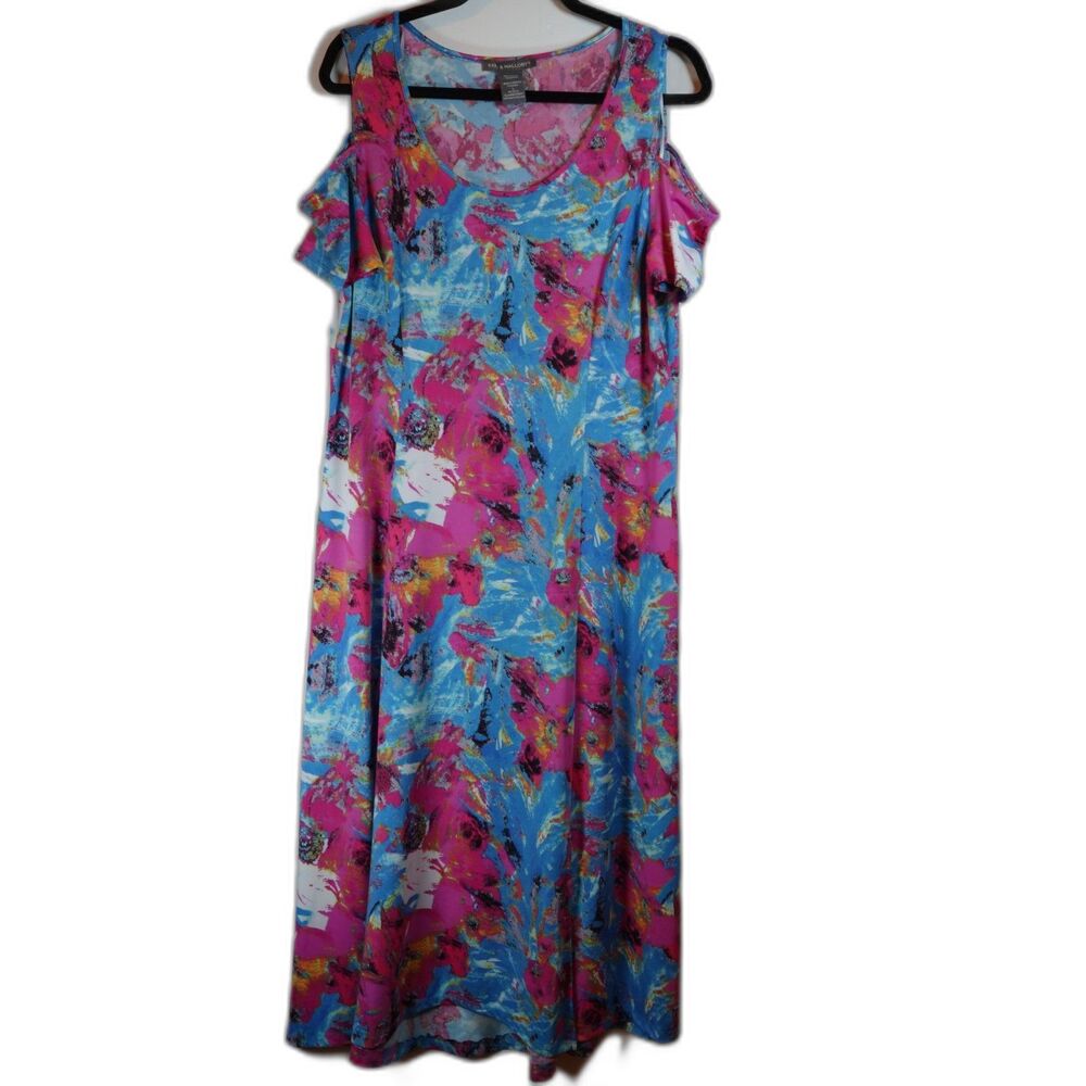 Boho Womens Dress Size L Abstract Floral Cold Shoulder